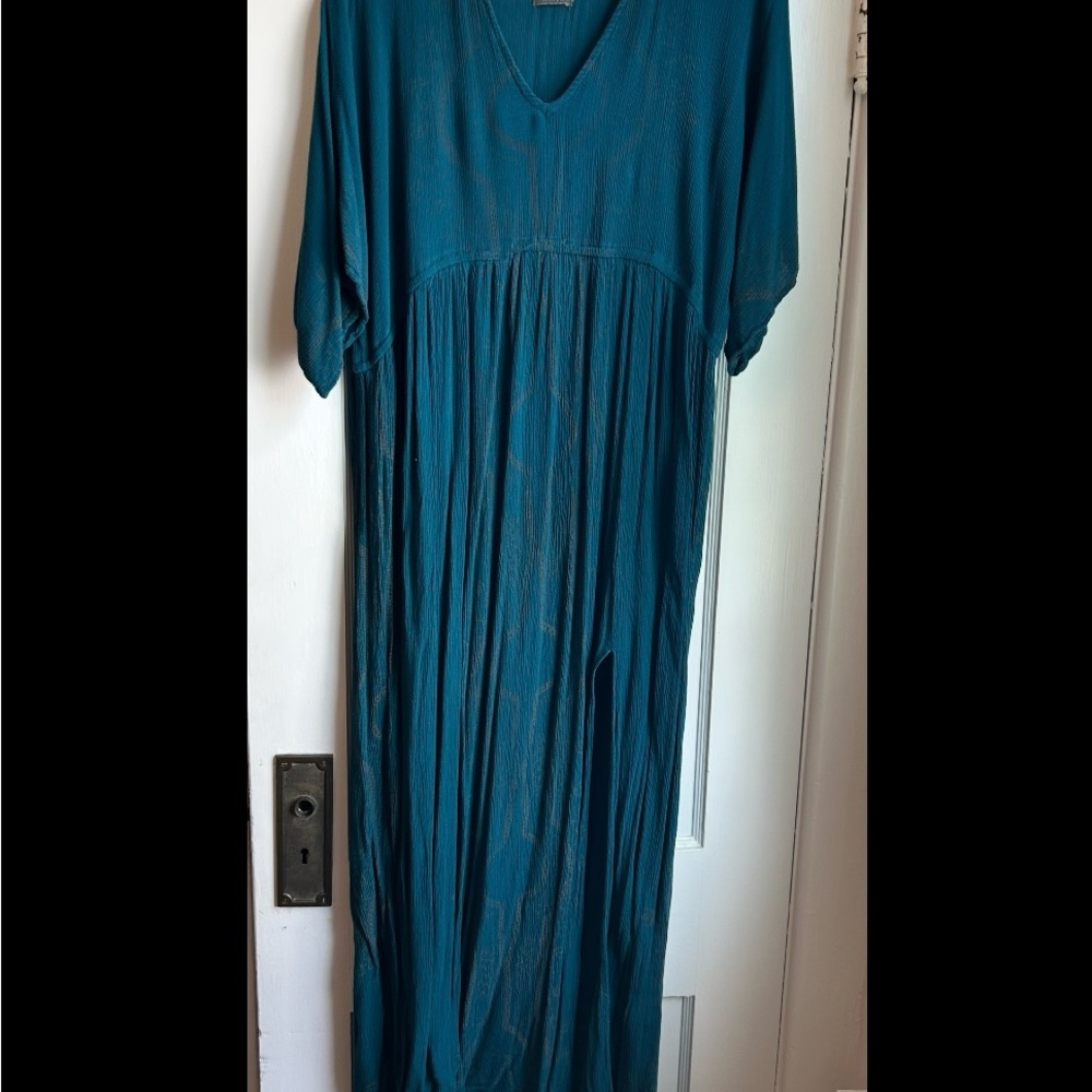 Teal Maxi Dress with Gold Pattern